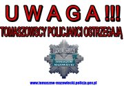 napis UWAGA  tomaszowscy policjanci ostrzegają i policyjna gwiazda