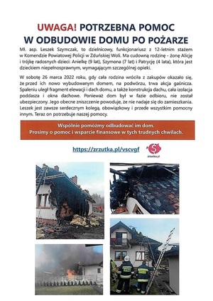 Na zdjęciu plakat , ze zdjęciami pożaru oraz zniszczeń.
Treść z plakatu załączona w oddzielnym pliku pod plakatem