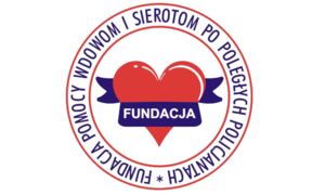 Logo Fundacji Pomocy Wdowom i Sierotom po Poległych Policjantach przedstawiające serce i szarfę z napisem Fundacja