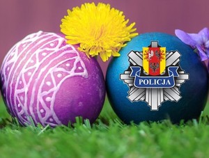 jajka wielkanocne, logo Komendy Wojewódzkiej Policji w Łodzi