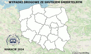 mapa Polski z napisem Mapa Wypadków Drogowych ze Skutkiem Śmiertelnym