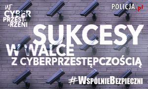 plakat graficzny z tekstem  sukcesy w walce z cyberprzestępczością , razem bezpieczni
