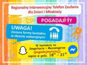 kolorowy baner promujący działanie regionalnego interwencyjnego telefonu zaufania wraz z zdanymi kontaktowym