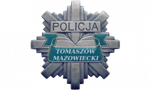 policyjna odznaka - gwiazda z napisem Policja Tomaszów Mazowiecki