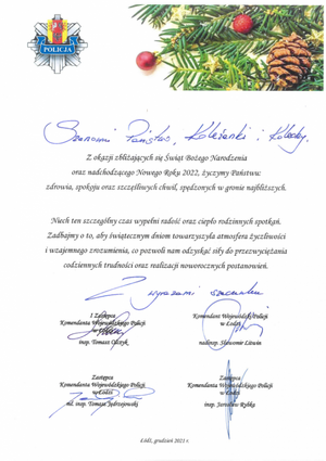 życzenia od kierownictwa łódzkiego garnizonu Policji