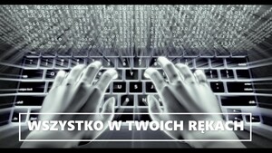 grafika komputerowa z wiodocznymi dłońmi, klawiaturą komputera i słupkam,i cyfr na monitorze ekranowym oraz napis ,,wszystko w Twoich rękach"