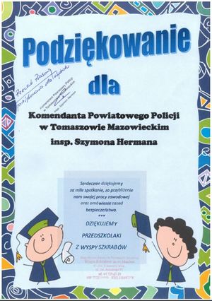 Podziękowania dla tomaszowskich policjantów od przedszkolaków z Wyspy Szkrabów