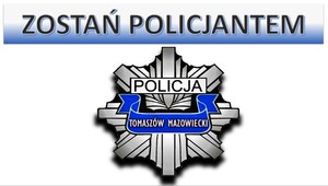 baner z napisem zostań policjantem i gwiazdą policyjną Tomaszów Mazowiecki
