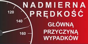 licznik prędkości z prędkością 150 km/h i napisem 
 nadmierna prędkość główną przyczyną wypadków