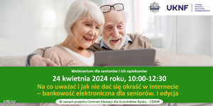 oryginalna grafika webinarium - siedząca starsza kobieta i starszy mężczyzna przed komputerem