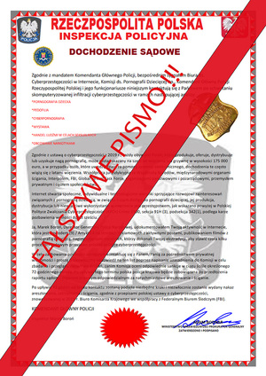 wzór fałszywego pismo przedstawiające zawiadomienie o dochodzeniu sądowym