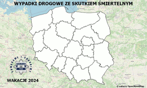 mapa Polski z napisem Mapa Wypadków Drogowych ze Skutkiem Śmiertelnym
