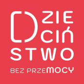 biały napis dzieciństwo bez przemocy na czerwonym tle