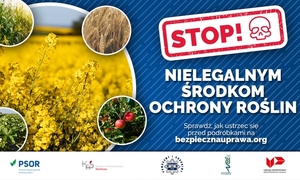 Grafika promująca akcję kupowania sprawdzonych środków ochrony roślin i z pewnych źródeł.