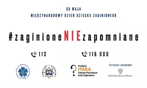 Grafika literowa na białym tle informująca o Kampanii #zaginioneNIE zapomniane.