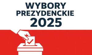 Biało- czerwone tło napis wybory prezydenckie 2025.