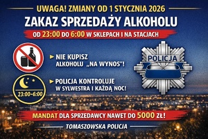 Grafika dotycząca obowiązującej w Tomaszowie Mazowieckim nocnej prohibicji.