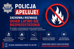 Plakat z apelem o ostrożne obchodzenie się z ogniem.